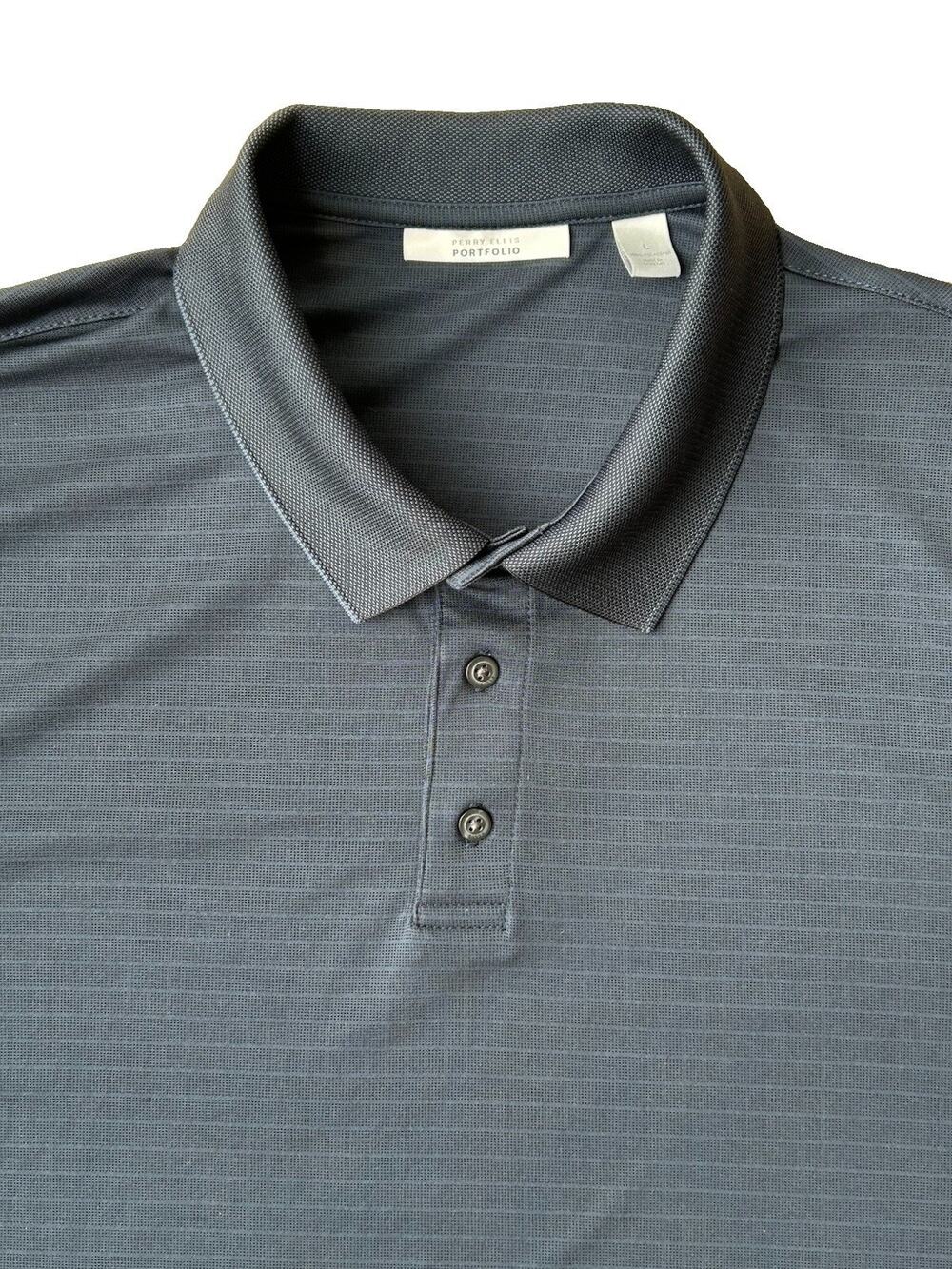 Perry Ellis Portfolio Polo Shirt Men's Size Large Short Sleeve Dark Blue Golf